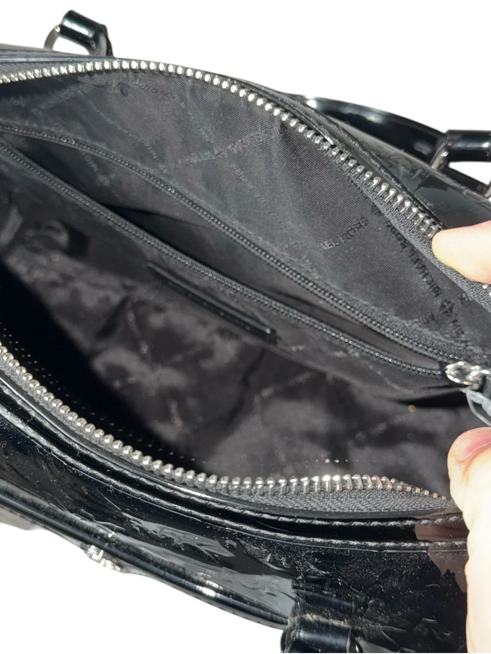 Michael Kors Black Patent Embossed MK Duffel Bag - Picture 6 of 7